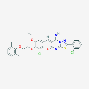 molecular formula C30H26Cl2N4O4S B327506 6-{3-chloro-4-[2-(2,6-dimethylphenoxy)ethoxy]-5-ethoxybenzylidene}-2-(2-chlorophenyl)-5-imino-5,6-dihydro-7H-[1,3,4]thiadiazolo[3,2-a]pyrimidin-7-one 