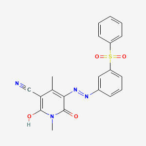 molecular formula C20H16N4O4S B3275065 3-Pyridinecarbonitrile, 1,6-dihydro-2-hydroxy-1,4-dimethyl-6-oxo-5-[2-[3-(phenylsulfonyl)phenyl]diazenyl]- CAS No. 61968-66-9