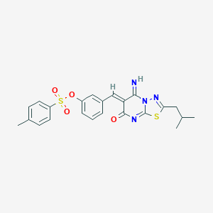 molecular formula C23H22N4O4S2 B327507 3-{(Z)-[5-imino-2-(2-methylpropyl)-7-oxo-5H-[1,3,4]thiadiazolo[3,2-a]pyrimidin-6(7H)-ylidene]methyl}phenyl 4-methylbenzenesulfonate 