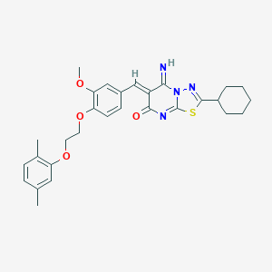 molecular formula C29H32N4O4S B327508 2-cyclohexyl-6-{4-[2-(2,5-dimethylphenoxy)ethoxy]-3-methoxybenzylidene}-5-imino-5,6-dihydro-7H-[1,3,4]thiadiazolo[3,2-a]pyrimidin-7-one 