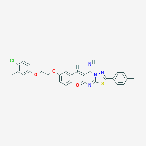 molecular formula C28H23ClN4O3S B327513 6-{3-[2-(4-chloro-3-methylphenoxy)ethoxy]benzylidene}-5-imino-2-(4-methylphenyl)-5,6-dihydro-7H-[1,3,4]thiadiazolo[3,2-a]pyrimidin-7-one 