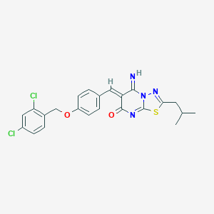 molecular formula C23H20Cl2N4O2S B327516 (6Z)-6-{4-[(2,4-dichlorobenzyl)oxy]benzylidene}-5-imino-2-(2-methylpropyl)-5,6-dihydro-7H-[1,3,4]thiadiazolo[3,2-a]pyrimidin-7-one 