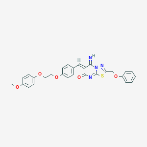 molecular formula C28H24N4O5S B327518 5-imino-6-{4-[2-(4-methoxyphenoxy)ethoxy]benzylidene}-2-(phenoxymethyl)-5,6-dihydro-7H-[1,3,4]thiadiazolo[3,2-a]pyrimidin-7-one 