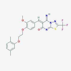 molecular formula C24H21F3N4O4S B327521 (6Z)-6-{4-[2-(2,5-dimethylphenoxy)ethoxy]-3-methoxybenzylidene}-5-imino-2-(trifluoromethyl)-5,6-dihydro-7H-[1,3,4]thiadiazolo[3,2-a]pyrimidin-7-one 