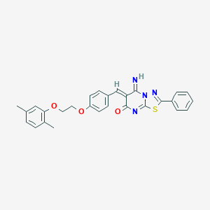 molecular formula C28H24N4O3S B327524 (6Z)-6-{4-[2-(2,5-dimethylphenoxy)ethoxy]benzylidene}-5-imino-2-phenyl-5,6-dihydro-7H-[1,3,4]thiadiazolo[3,2-a]pyrimidin-7-one 