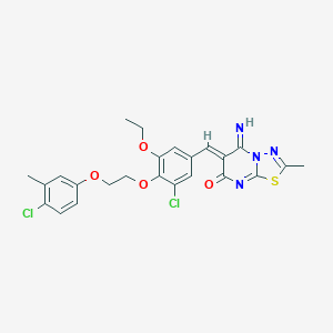 molecular formula C24H22Cl2N4O4S B327527 (6Z)-6-{3-chloro-4-[2-(4-chloro-3-methylphenoxy)ethoxy]-5-ethoxybenzylidene}-5-imino-2-methyl-5,6-dihydro-7H-[1,3,4]thiadiazolo[3,2-a]pyrimidin-7-one 