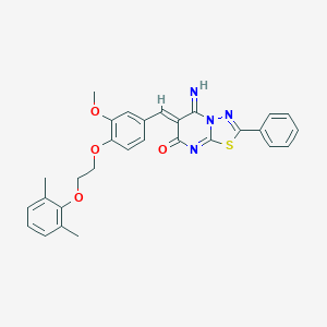 molecular formula C29H26N4O4S B327528 6-{4-[2-(2,6-dimethylphenoxy)ethoxy]-3-methoxybenzylidene}-5-imino-2-phenyl-5,6-dihydro-7H-[1,3,4]thiadiazolo[3,2-a]pyrimidin-7-one 
