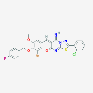 molecular formula C26H17BrClFN4O3S B327530 (6Z)-6-{3-bromo-4-[(4-fluorobenzyl)oxy]-5-methoxybenzylidene}-2-(2-chlorophenyl)-5-imino-5,6-dihydro-7H-[1,3,4]thiadiazolo[3,2-a]pyrimidin-7-one 