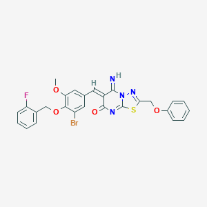 molecular formula C27H20BrFN4O4S B327536 (6Z)-6-{3-bromo-4-[(2-fluorobenzyl)oxy]-5-methoxybenzylidene}-5-imino-2-(phenoxymethyl)-5,6-dihydro-7H-[1,3,4]thiadiazolo[3,2-a]pyrimidin-7-one 