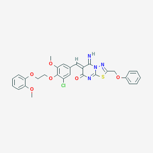 molecular formula C29H25ClN4O6S B327538 (6Z)-6-{3-chloro-5-methoxy-4-[2-(2-methoxyphenoxy)ethoxy]benzylidene}-5-imino-2-(phenoxymethyl)-5,6-dihydro-7H-[1,3,4]thiadiazolo[3,2-a]pyrimidin-7-one 