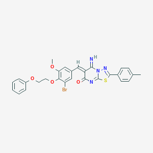 molecular formula C28H23BrN4O4S B327540 (6Z)-6-[3-bromo-5-methoxy-4-(2-phenoxyethoxy)benzylidene]-5-imino-2-(4-methylphenyl)-5,6-dihydro-7H-[1,3,4]thiadiazolo[3,2-a]pyrimidin-7-one 