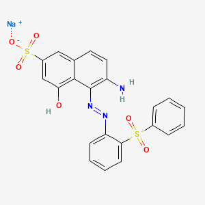molecular formula C22H16N3NaO6S2 B3275402 Sodium 6-amino-4-hydroxy-5-((2-(phenylsulphonyl)phenyl)azo)naphthalene-2-sulphonate CAS No. 6245-60-9