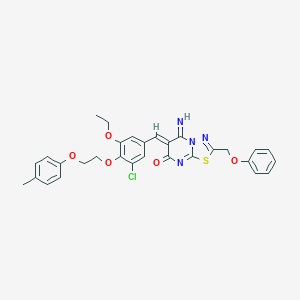 molecular formula C30H27ClN4O5S B327541 (6Z)-6-{3-chloro-5-ethoxy-4-[2-(4-methylphenoxy)ethoxy]benzylidene}-5-imino-2-(phenoxymethyl)-5,6-dihydro-7H-[1,3,4]thiadiazolo[3,2-a]pyrimidin-7-one 