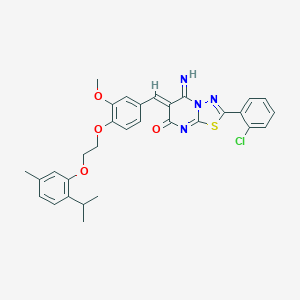 molecular formula C31H29ClN4O4S B327544 (6Z)-2-(2-chlorophenyl)-5-imino-6-(3-methoxy-4-{2-[5-methyl-2-(propan-2-yl)phenoxy]ethoxy}benzylidene)-5,6-dihydro-7H-[1,3,4]thiadiazolo[3,2-a]pyrimidin-7-one 