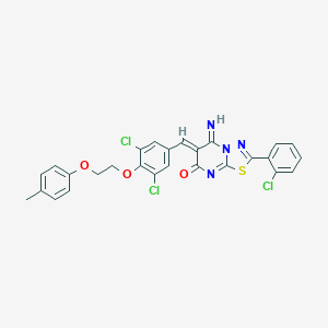 molecular formula C27H19Cl3N4O3S B327547 (6Z)-2-(2-chlorophenyl)-6-{3,5-dichloro-4-[2-(4-methylphenoxy)ethoxy]benzylidene}-5-imino-5,6-dihydro-7H-[1,3,4]thiadiazolo[3,2-a]pyrimidin-7-one 