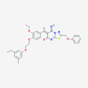 molecular formula C32H32N4O5S B327549 (6Z)-6-{3-ethoxy-4-[2-(3-ethyl-5-methylphenoxy)ethoxy]benzylidene}-5-imino-2-(phenoxymethyl)-5,6-dihydro-7H-[1,3,4]thiadiazolo[3,2-a]pyrimidin-7-one 