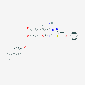 molecular formula C32H32N4O5S B327550 6-{4-[2-(4-sec-butylphenoxy)ethoxy]-3-methoxybenzylidene}-5-imino-2-(phenoxymethyl)-5,6-dihydro-7H-[1,3,4]thiadiazolo[3,2-a]pyrimidin-7-one 