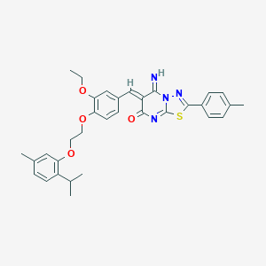molecular formula C33H34N4O4S B327551 (6Z)-6-(3-ethoxy-4-{2-[5-methyl-2-(propan-2-yl)phenoxy]ethoxy}benzylidene)-5-imino-2-(4-methylphenyl)-5,6-dihydro-7H-[1,3,4]thiadiazolo[3,2-a]pyrimidin-7-one 