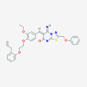 molecular formula C32H30N4O5S B327552 (6Z)-6-(3-ethoxy-4-{2-[2-(prop-2-en-1-yl)phenoxy]ethoxy}benzylidene)-5-imino-2-(phenoxymethyl)-5,6-dihydro-7H-[1,3,4]thiadiazolo[3,2-a]pyrimidin-7-one 