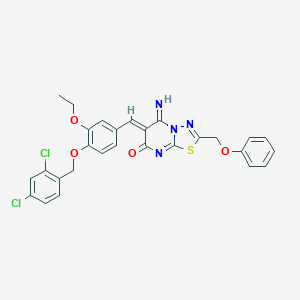 molecular formula C28H22Cl2N4O4S B327554 (6Z)-6-{4-[(2,4-dichlorobenzyl)oxy]-3-ethoxybenzylidene}-5-imino-2-(phenoxymethyl)-5,6-dihydro-7H-[1,3,4]thiadiazolo[3,2-a]pyrimidin-7-one 