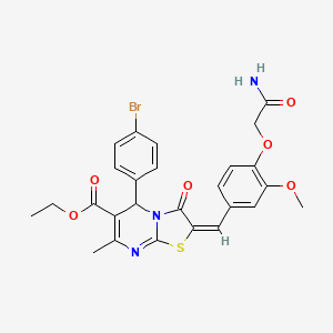 molecular formula C26H24BrN3O6S B3275554 (E)-ethyl 2-(4-(2-amino-2-oxoethoxy)-3-methoxybenzylidene)-5-(4-bromophenyl)-7-methyl-3-oxo-3,5-dihydro-2H-thiazolo[3,2-a]pyrimidine-6-carboxylate CAS No. 627038-54-4