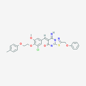 molecular formula C29H25ClN4O5S B327560 (6Z)-6-{3-chloro-5-methoxy-4-[2-(4-methylphenoxy)ethoxy]benzylidene}-5-imino-2-(phenoxymethyl)-5,6-dihydro-7H-[1,3,4]thiadiazolo[3,2-a]pyrimidin-7-one 