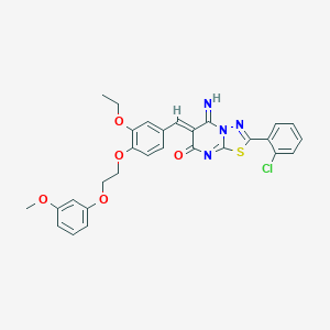 molecular formula C29H25ClN4O5S B327561 (6Z)-2-(2-chlorophenyl)-6-{3-ethoxy-4-[2-(3-methoxyphenoxy)ethoxy]benzylidene}-5-imino-5,6-dihydro-7H-[1,3,4]thiadiazolo[3,2-a]pyrimidin-7-one 