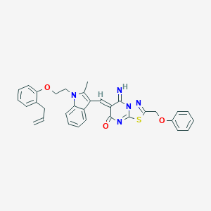 molecular formula C33H29N5O3S B327563 (6Z)-5-imino-6-[(2-methyl-1-{2-[2-(prop-2-en-1-yl)phenoxy]ethyl}-1H-indol-3-yl)methylidene]-2-(phenoxymethyl)-5,6-dihydro-7H-[1,3,4]thiadiazolo[3,2-a]pyrimidin-7-one 