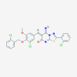 molecular formula C26H17Cl3N4O3S B327567 (6Z)-6-{3-chloro-4-[(2-chlorobenzyl)oxy]-5-methoxybenzylidene}-2-(2-chlorophenyl)-5-imino-5,6-dihydro-7H-[1,3,4]thiadiazolo[3,2-a]pyrimidin-7-one 