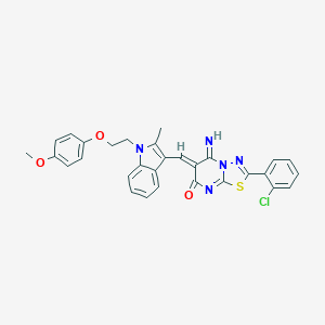 molecular formula C30H24ClN5O3S B327570 (6Z)-2-(2-chlorophenyl)-5-imino-6-({1-[2-(4-methoxyphenoxy)ethyl]-2-methyl-1H-indol-3-yl}methylidene)-5,6-dihydro-7H-[1,3,4]thiadiazolo[3,2-a]pyrimidin-7-one 