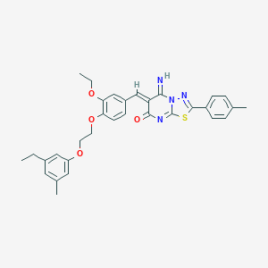 molecular formula C32H32N4O4S B327571 (6Z)-6-{3-ethoxy-4-[2-(3-ethyl-5-methylphenoxy)ethoxy]benzylidene}-5-imino-2-(4-methylphenyl)-5,6-dihydro-7H-[1,3,4]thiadiazolo[3,2-a]pyrimidin-7-one 