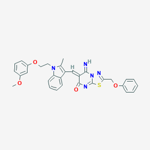 molecular formula C31H27N5O4S B327574 5-imino-6-({1-[2-(3-methoxyphenoxy)ethyl]-2-methyl-1H-indol-3-yl}methylene)-2-(phenoxymethyl)-5,6-dihydro-7H-[1,3,4]thiadiazolo[3,2-a]pyrimidin-7-one 