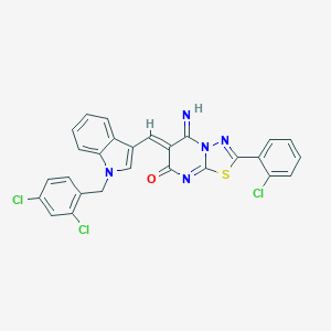 molecular formula C27H16Cl3N5OS B327575 (6Z)-2-(2-chlorophenyl)-6-{[1-(2,4-dichlorobenzyl)-1H-indol-3-yl]methylidene}-5-imino-5,6-dihydro-7H-[1,3,4]thiadiazolo[3,2-a]pyrimidin-7-one 