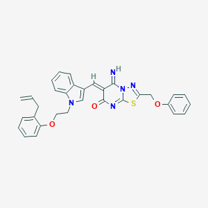 molecular formula C32H27N5O3S B327582 (6Z)-5-imino-2-(phenoxymethyl)-6-[(1-{2-[2-(prop-2-en-1-yl)phenoxy]ethyl}-1H-indol-3-yl)methylidene]-5,6-dihydro-7H-[1,3,4]thiadiazolo[3,2-a]pyrimidin-7-one 