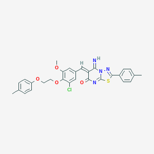 molecular formula C29H25ClN4O4S B327583 6-{3-chloro-5-methoxy-4-[2-(4-methylphenoxy)ethoxy]benzylidene}-5-imino-2-(4-methylphenyl)-5,6-dihydro-7H-[1,3,4]thiadiazolo[3,2-a]pyrimidin-7-one 