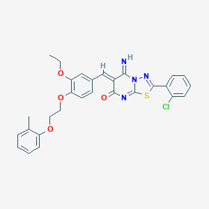 molecular formula C29H25ClN4O4S B327584 (6Z)-2-(2-chlorophenyl)-6-{3-ethoxy-4-[2-(2-methylphenoxy)ethoxy]benzylidene}-5-imino-5,6-dihydro-7H-[1,3,4]thiadiazolo[3,2-a]pyrimidin-7-one 