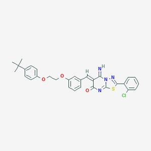 molecular formula C30H27ClN4O3S B327587 (6Z)-6-{3-[2-(4-tert-butylphenoxy)ethoxy]benzylidene}-2-(2-chlorophenyl)-5-imino-5,6-dihydro-7H-[1,3,4]thiadiazolo[3,2-a]pyrimidin-7-one 