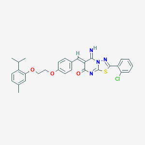 molecular formula C30H27ClN4O3S B327589 (6Z)-2-(2-chlorophenyl)-5-imino-6-(4-{2-[5-methyl-2-(propan-2-yl)phenoxy]ethoxy}benzylidene)-5,6-dihydro-7H-[1,3,4]thiadiazolo[3,2-a]pyrimidin-7-one 