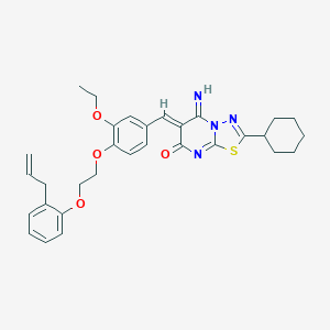 molecular formula C31H34N4O4S B327590 (6Z)-2-cyclohexyl-6-(3-ethoxy-4-{2-[2-(prop-2-en-1-yl)phenoxy]ethoxy}benzylidene)-5-imino-5,6-dihydro-7H-[1,3,4]thiadiazolo[3,2-a]pyrimidin-7-one 