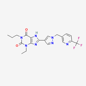 molecular formula C20H20F3N7O2 B3275926 3-Ethyl-1-propyl-8-(1-((6-(trifluoromethyl)pyridin-3-yl)methyl)-1H-pyrazol-4-yl)-1H-purine-2,6(3H,7H)-dione CAS No. 631914-03-9