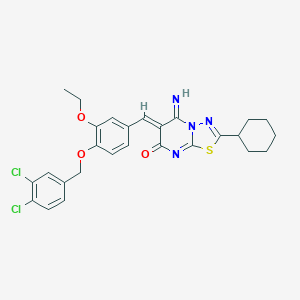 molecular formula C27H26Cl2N4O3S B327593 (6Z)-2-cyclohexyl-6-{4-[(3,4-dichlorobenzyl)oxy]-3-ethoxybenzylidene}-5-imino-5,6-dihydro-7H-[1,3,4]thiadiazolo[3,2-a]pyrimidin-7-one 