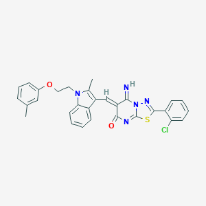 molecular formula C30H24ClN5O2S B327596 2-(2-chlorophenyl)-5-imino-6-({2-methyl-1-[2-(3-methylphenoxy)ethyl]-1H-indol-3-yl}methylene)-5,6-dihydro-7H-[1,3,4]thiadiazolo[3,2-a]pyrimidin-7-one 