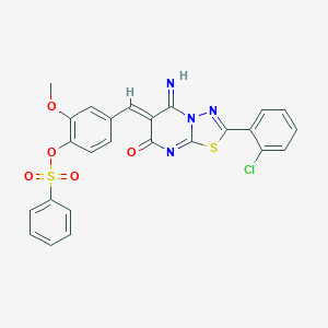 molecular formula C25H17ClN4O5S2 B327597 4-{(Z)-[2-(2-chlorophenyl)-5-imino-7-oxo-5H-[1,3,4]thiadiazolo[3,2-a]pyrimidin-6(7H)-ylidene]methyl}-2-methoxyphenyl benzenesulfonate 