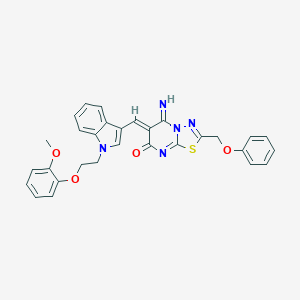 molecular formula C30H25N5O4S B327598 (6Z)-5-imino-6-({1-[2-(2-methoxyphenoxy)ethyl]-1H-indol-3-yl}methylidene)-2-(phenoxymethyl)-5,6-dihydro-7H-[1,3,4]thiadiazolo[3,2-a]pyrimidin-7-one 