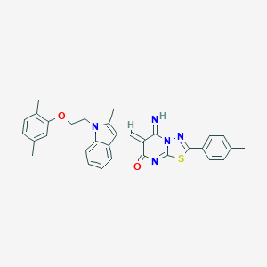 molecular formula C32H29N5O2S B327603 6-({1-[2-(2,5-dimethylphenoxy)ethyl]-2-methyl-1H-indol-3-yl}methylene)-5-imino-2-(4-methylphenyl)-5,6-dihydro-7H-[1,3,4]thiadiazolo[3,2-a]pyrimidin-7-one 