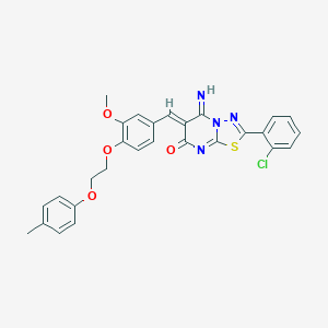 molecular formula C28H23ClN4O4S B327604 2-(2-chlorophenyl)-5-imino-6-{3-methoxy-4-[2-(4-methylphenoxy)ethoxy]benzylidene}-5,6-dihydro-7H-[1,3,4]thiadiazolo[3,2-a]pyrimidin-7-one 