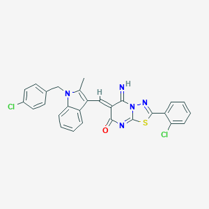 molecular formula C28H19Cl2N5OS B327607 6-{[1-(4-chlorobenzyl)-2-methyl-1H-indol-3-yl]methylene}-2-(2-chlorophenyl)-5-imino-5,6-dihydro-7H-[1,3,4]thiadiazolo[3,2-a]pyrimidin-7-one 