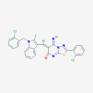 molecular formula C28H19Cl2N5OS B327608 6-{[1-(2-chlorobenzyl)-2-methyl-1H-indol-3-yl]methylene}-2-(2-chlorophenyl)-5-imino-5,6-dihydro-7H-[1,3,4]thiadiazolo[3,2-a]pyrimidin-7-one 