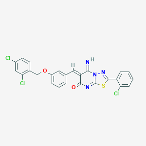 molecular formula C25H15Cl3N4O2S B327610 (6Z)-2-(2-chlorophenyl)-6-{3-[(2,4-dichlorobenzyl)oxy]benzylidene}-5-imino-5,6-dihydro-7H-[1,3,4]thiadiazolo[3,2-a]pyrimidin-7-one 