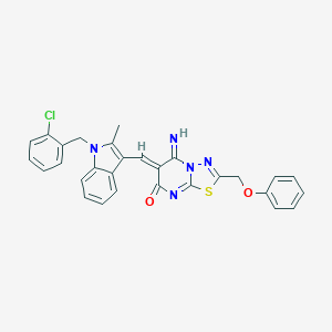 molecular formula C29H22ClN5O2S B327611 6-{[1-(2-chlorobenzyl)-2-methyl-1H-indol-3-yl]methylene}-5-imino-2-(phenoxymethyl)-5,6-dihydro-7H-[1,3,4]thiadiazolo[3,2-a]pyrimidin-7-one 